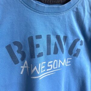 10/$35💥Being Awesome Graphic Tee, Ocean Blue, Black Stitching, Short Sleeves